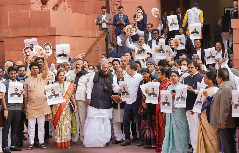 giriraj singh displays soros-sonia poster amid bjp-congress clash