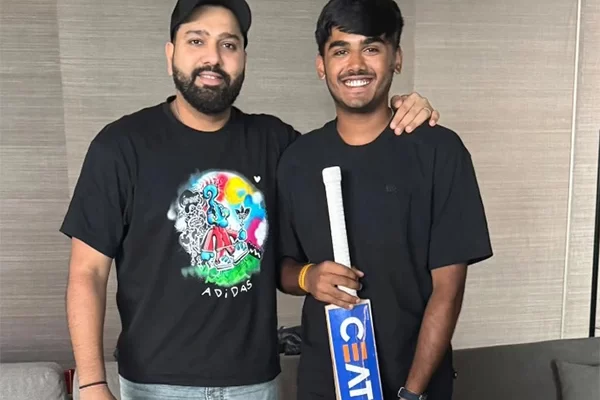 Ayush Mhatre greets Rohit Sharma prior to embarking for the England tour ayush mhatre