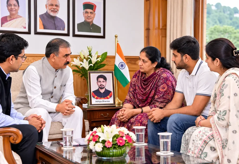 himachal cm sukhu meets aditya sharma’s family